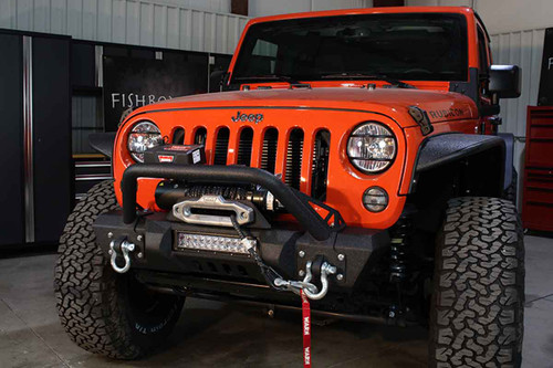 Fishbone Offroad FB22004 - Jeep JK Front Stubby Winch Bumper W/Tube Guard 07-18 Wranger JK Black Texured Powercoated  Offroad