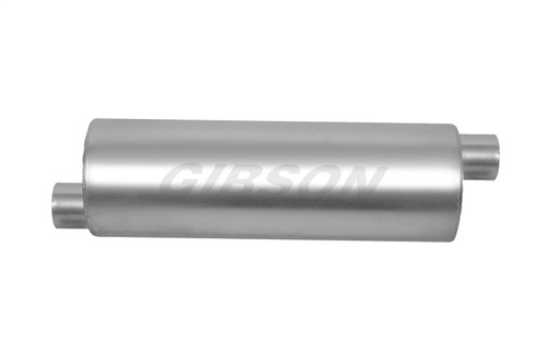 Gibson 788706S - SFT Superflow Offset/Offset Round Muffler - 6x19in/2.25in Inlet/2.25in Outlet - Stainless