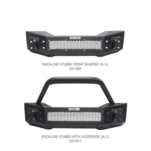 Go Rhino 331101T - 07-20 Jeep Wrangler JL/JLU/JK/JKU/Gladiator JT Rockline Front Stubby Bumper w/ Overrider