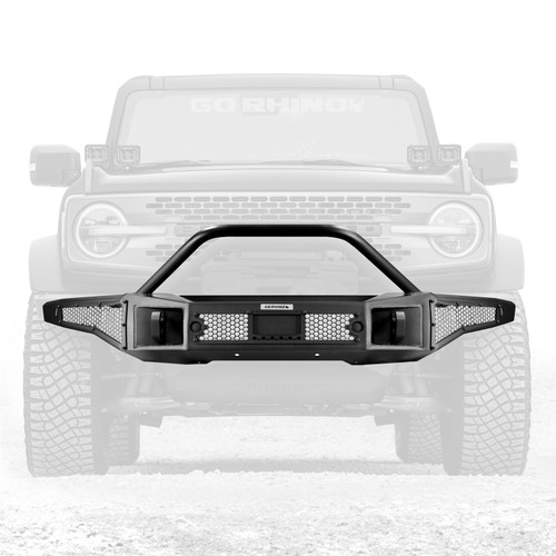 Go Rhino 331401T - 21-24 Ford Bronco (2 and 4 Door) Rockline Full Width Bumper w/ Overrider Bar
