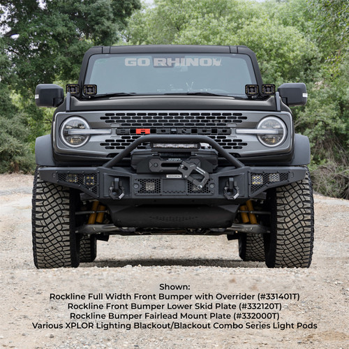 Go Rhino 331401T - 21-24 Ford Bronco (2 and 4 Door) Rockline Full Width Bumper w/ Overrider Bar
