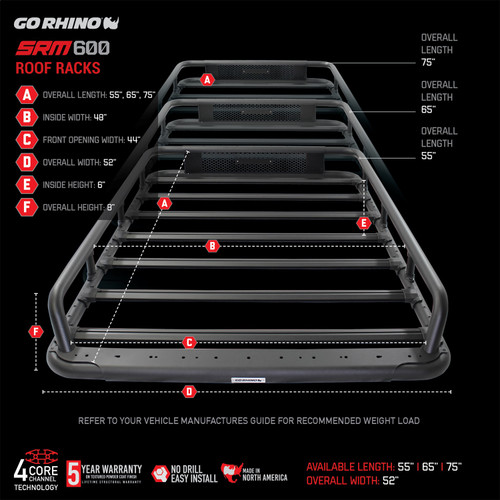 Go Rhino 5936055T - SRM 600 Basket Style Roof Rack 55in. - Tex. Blk