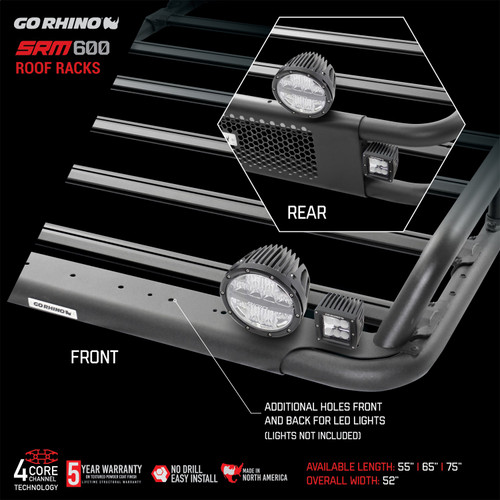 Go Rhino 5936055T - SRM 600 Basket Style Roof Rack 55in. - Tex. Blk