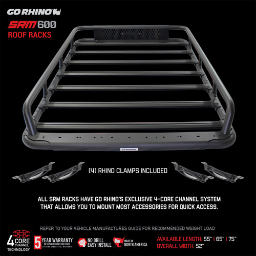Go Rhino 5936055T - SRM 600 Basket Style Roof Rack 55in. - Tex. Blk
