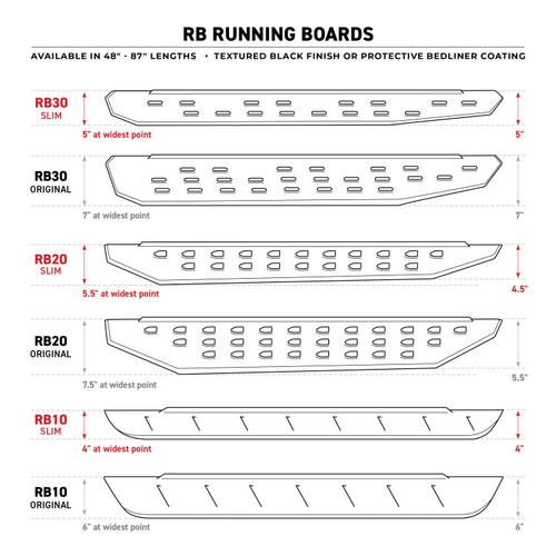 Go Rhino 69451687SPC - 20-22 Jeep Gladiator JT 4DR RB20 Slim Running Boards Kit (Incl. Brackets) - Tex. Blk