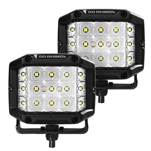 Go Rhino 750300323FCS - Xplor Bright Series Sideline Cube LED Flood Light Kit (Surface Mount) 4x3 - Blk (Pair)