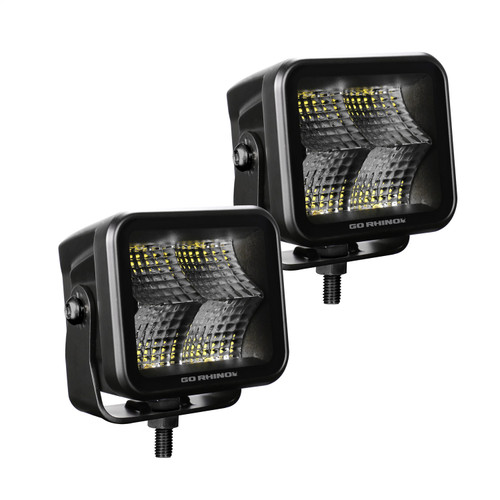 Go Rhino 750200321FCS - Xplor Blackout Series Cube LED Flood Light Kit (Surface/Threaded Stud Mnt) 2x2 - Blk (Pair)