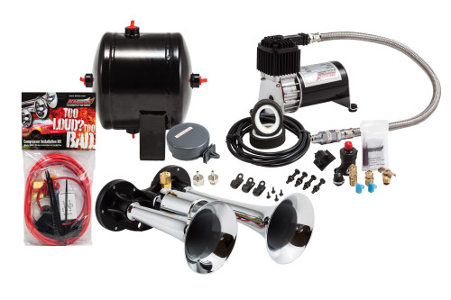 Kleinn Air Horns HK1 - Kleinn Dual Chrome Horn Kit w/ 120 PSI Air Compressor / 0.5 gal Air Tank