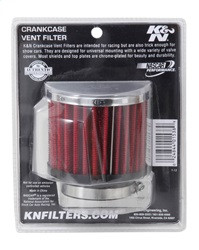 K&N 62-1480 - 1.75in Flange ID x 3in OD x 2.5in H Chrome Finish Rubber Base Crankcase Vent Filter
