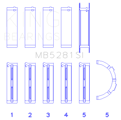 King Engine Bearings MB5281SI0.25 - King Ford 281CI 4.6L V8 (Size +0.25) Main Bearing Set
