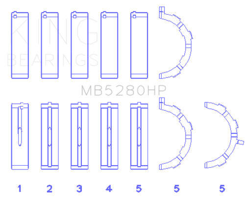 King Engine Bearings MB5280HPSTDX - King Ford Prod. V8 4.6L/5.4L Will Not Fit GT500 (Size STDX) Performance Main Bearing Set
