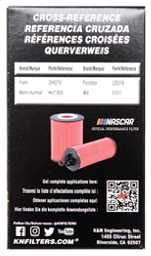 K&N HP-7011 - 2008 Porsche 911 3.6L/3.8L Cartridge Oil Filter