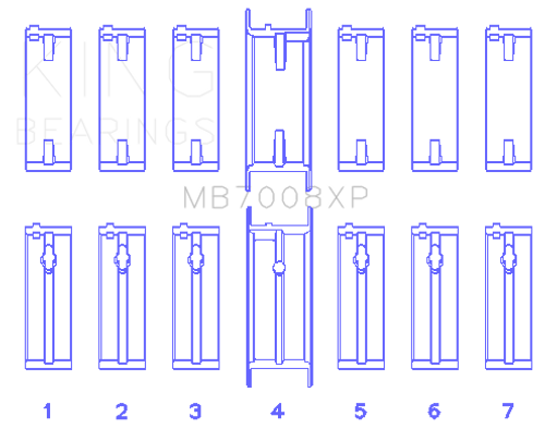 King Engine Bearings MB7008XP.026 - King Nissan 2.5L RB25DET 24V (Size .025) Performance Main Bearing Set