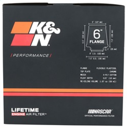 K&N RF-1041 - Round Tapered Universal Air Filter 6 inch Flange 7 1/2 inch Base 5 inch Top 7 1/2 inch Height