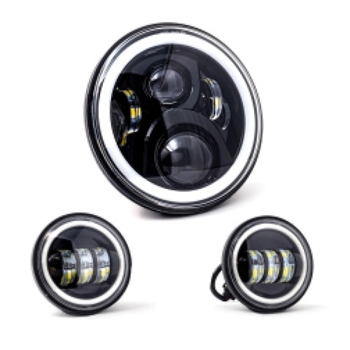 Letric Lighting LLC-LHK-7BH - 7? Full-Halo Black LED Headlight with (2) 4.5? Full-Halo Black Passing Lamps