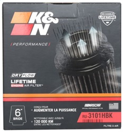 K&N RU-3101HBK - Universal Rubber Filter Round Tapered 6in Flange ID x 7.5in Base OD x 5.25in Top OD x 8in Height