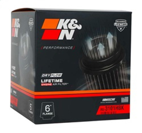 K&N RU-3101HBK - Universal Rubber Filter Round Tapered 6in Flange ID x 7.5in Base OD x 5.25in Top OD x 8in Height