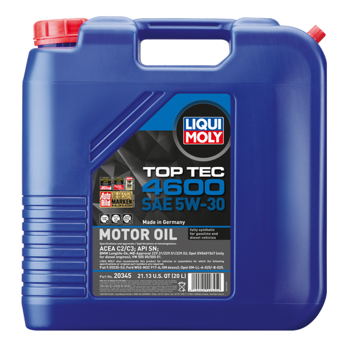 Liqui Moly 20345 - 20L Top Tec 4600 Motor Oil SAE 5W30