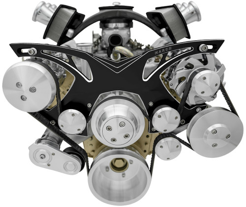 March Performance 16030-07 - Oldsmobile Style Track Serpentine Kit - AC & PS - Black Onyx