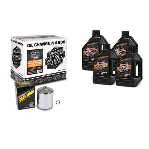 Maxima 90-119014PC - V-Twin Quick Change Kit Synthetic w/Chrome Filter Twin Cam