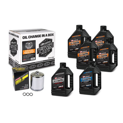 Maxima 90-069016PC - V-Twin Oil Change Kit Mineral w/Chrome Filter Evolution