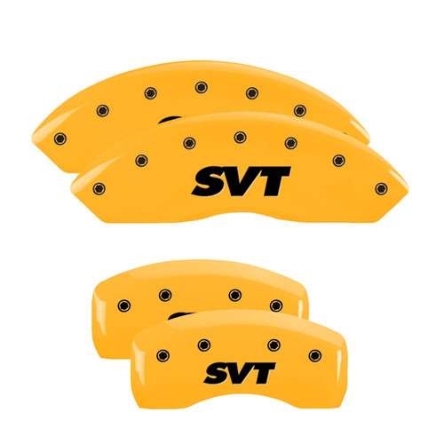 MGP 10017SSVTYL - 4 Caliper Covers Engraved Front & Rear SVT Yellow Finish Black Char 2003 Ford Mustang