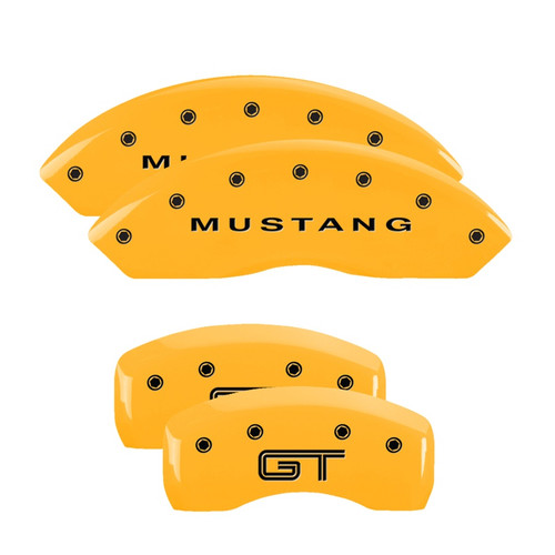 MGP 10017SMG2YL - 4 Caliper Covers Engraved Front Mustang Rear S197/GT Yellow Finish Black Char 2003 Ford Mustang