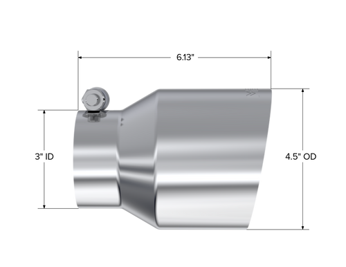 MBRP T5180 - 3 Inch Inlet 4.5 Inch OD Out 6.13 Inch Length Angle Cut Universal Tail Pipe Tip T304 Stainless Steel Tip