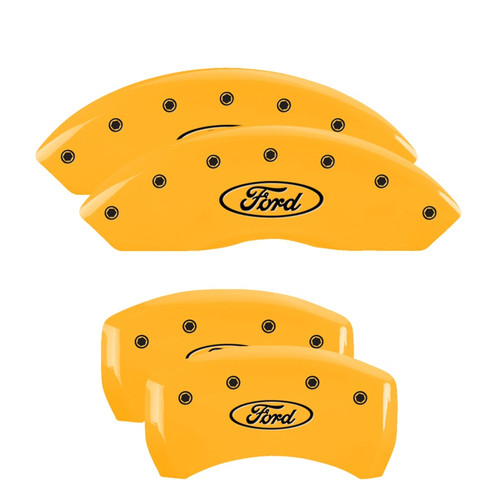 MGP 10198SFRDYL - 4 Caliper Covers Engraved Front & Rear Oval logo/Ford Yellow finish black ch