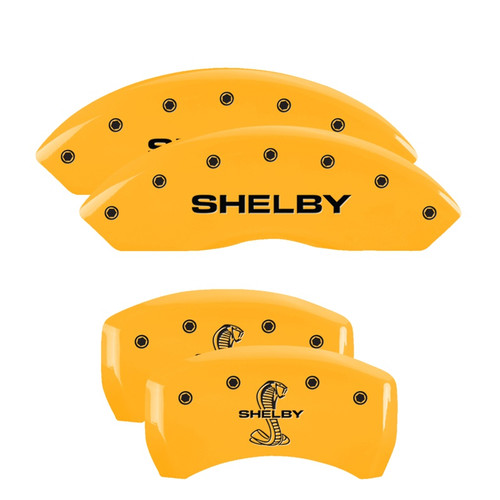 MGP 10197SSBYYL - 4 Caliper Covers Engraved Front Shelby Rear Snake Yellow Finish Black Char 2007 Ford Mustang