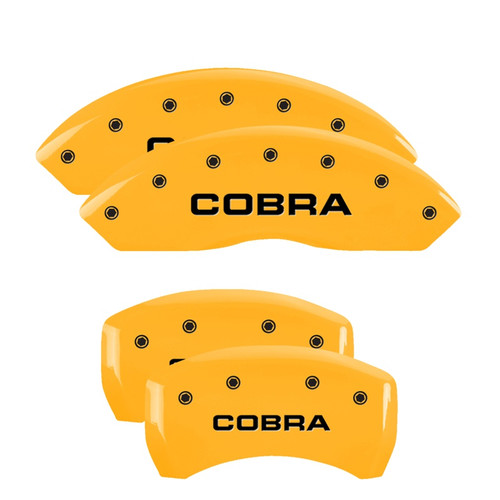 MGP 10197SCOBYL - 4 Caliper Covers Engraved Front & Rear Cobra Yellow Finish Black Char 2006 Ford Mustang