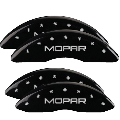 MGP 12124SMOPBK - 4 Caliper Covers Engraved Front & Rear MOPAR Black finish silver ch
