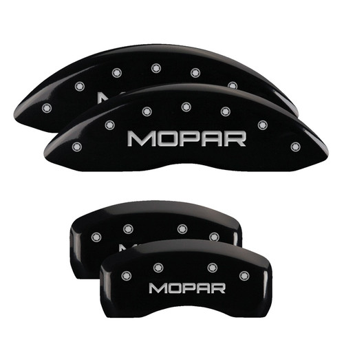 MGP 12192SMOPBK - 4 Caliper Covers Engraved Front & Rear MOPAR Black finish silver ch
