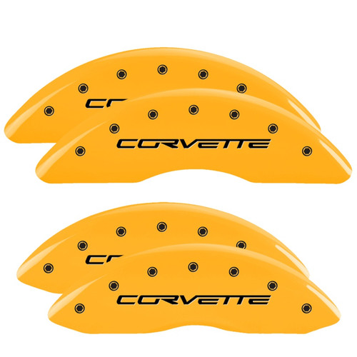 MGP 13083SCV6YL - 4 Caliper Covers Engraved Front & Rear C6/Corvette Yellow finish black ch