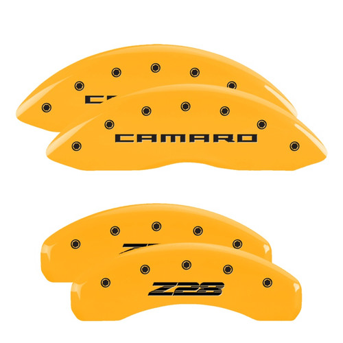 MGP 14036SZ85YL - 4 Caliper Covers Engraved Front Gen 5/Camaro Engraved Rear Gen 5/Z28 Yellow finish black ch