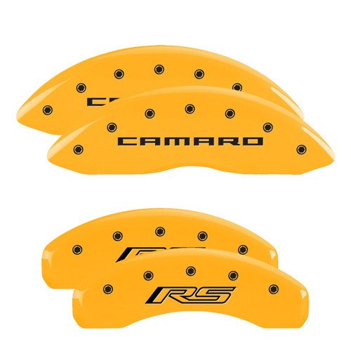 MGP 14033SCR5YL - 4 Caliper Covers Engraved Front Gen 5/Camaro Engraved Rear Gen 5/RS Yellow finish black ch