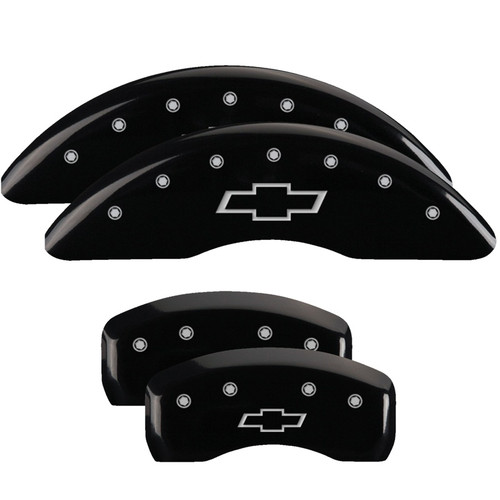 MGP 14250SBOWBK - 4 Caliper Covers Engraved Front & Rear Bowtie Black Finish Silver Char 2019 Chevrolet Traverse