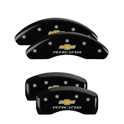 MGP 14247SBRCBK - 4 Caliper Covers Engraved F & R Chevy Racing Black Finish Silver Char 2019 Chevrolet Equinox