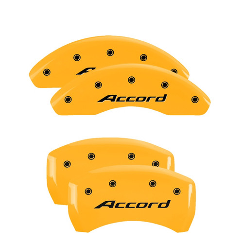 MGP 20224SACCYL - 4 Caliper Covers Engraved Front Accord Rear Accord Yellow Finish Black Char 2018 Honda Accord