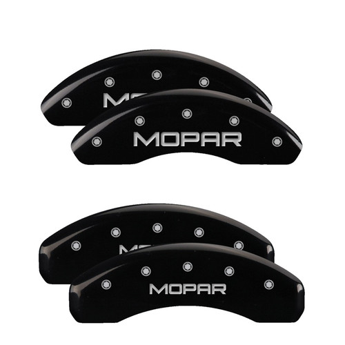 MGP 32014SMOPBK - 4 Caliper Covers Engraved Front & Rear MOPAR Black finish silver ch