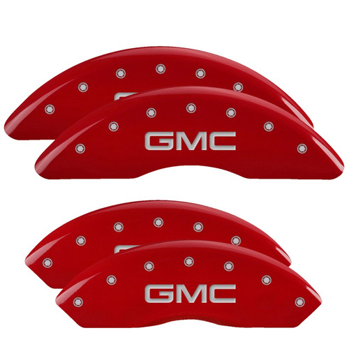 MGP 34210SGMCRD - 4 Caliper Covers Engraved Front & Rear GMC Red finish silver ch