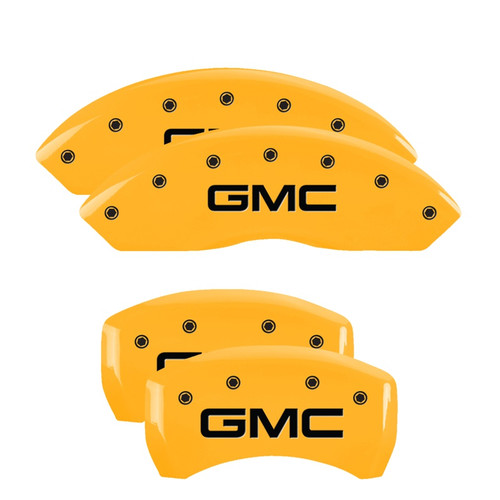 MGP 34212SGMCYL - 4 Caliper Covers Engraved Front & Rear GMC Yellow Finish Black Char 2019 GMC Arcadia MGP 34212SGMCYL - 4 Caliper Covers Engraved Front & Rear GMC Yellow Finish Black Char 2019 GMC Arcadia