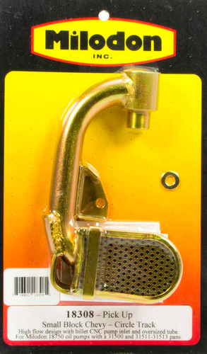 Milodon 18308 - Oil Pump Pickup - Oval Track - Press / Bolt-On - 7-5/8 in Deep Pan - Small Block Chevy - Each