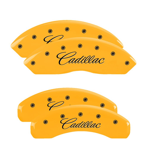 MGP 35005SCADYL - 4 Caliper Covers Engraved F & R Cursive/Cadillac Yellow Finish Black Char 2007 Cadillac DTS