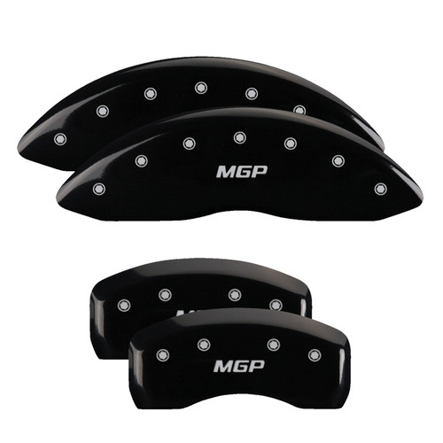 MGP 39007SMGPBK - 4 Caliper Covers Engraved Front & Rear  Black finish silver ch