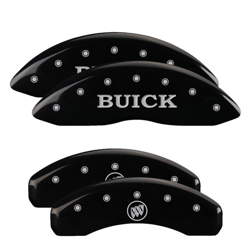 MGP 49002SBSHBK - 4 Caliper Covers Engraved Front Buick Engraved Rear Buick Shield Black finish silver ch