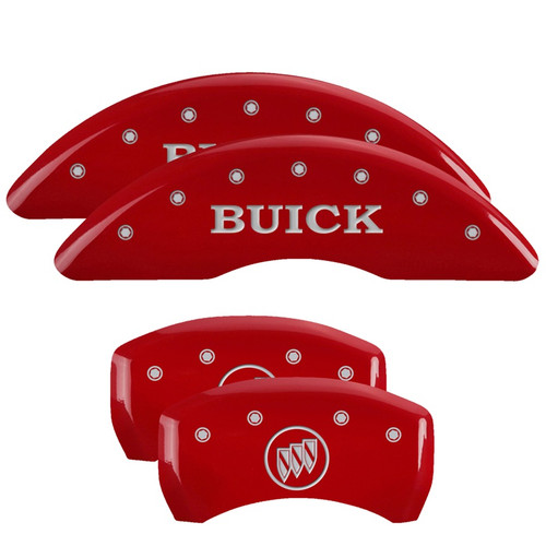 MGP 49012SBSHRD - 4 Caliper Covers Engraved Front Buick Rear Buick Shield Red Finish Silver Char 2015 Buick Regal
