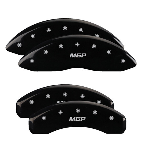MGP 56002SMGPBK - 4 Caliper Covers Engraved Front & Rear  Black finish silver ch