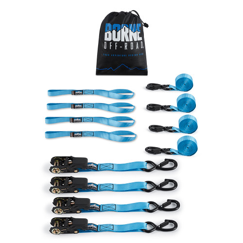 Mishimoto BNRTC-TDMD-4BL - Borne Off-Road Medium-Duty Ratchet Tie-Down Kit (4-pack), Blue