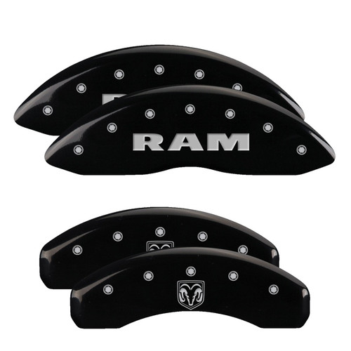 MGP 55005SRMHBK - 4 Caliper Covers Engraved Front Ram Rear Ramhead Black Finish Silver Char 2019 Ram 1500